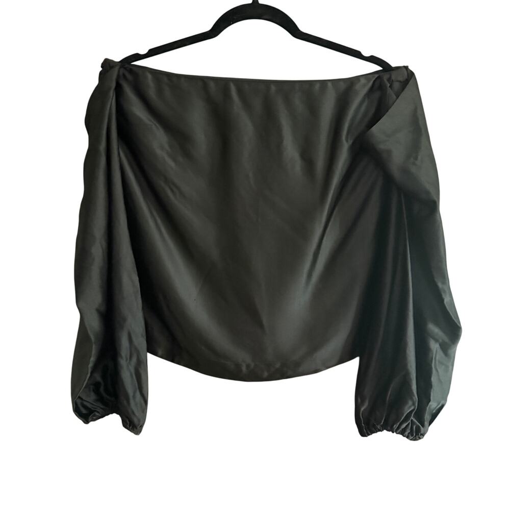 ELIZABETH and JAMES | Black Satin Nolita Off the shoulder Blouse | Medium - Picture 2 of 6